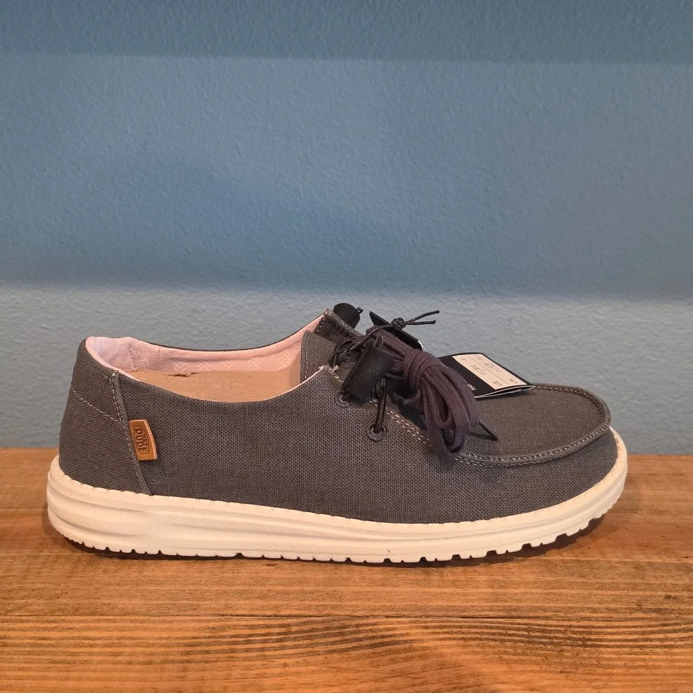 Hey Dude Womens Wendy Chambray Loafers Grey Canvas Slip On Casual Shoes Size 10 - Picture 6 of 12